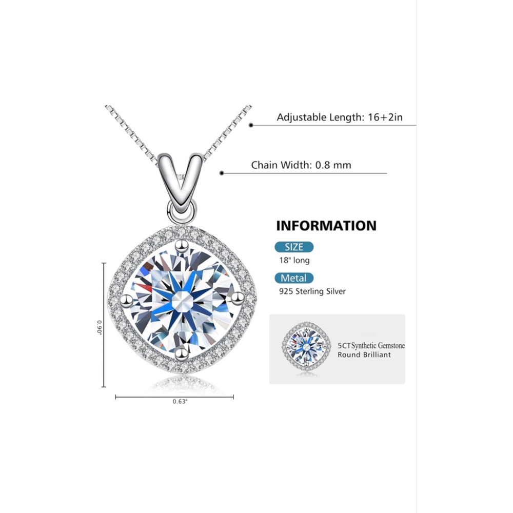 5 Carat Stone Pendant Necklace 18K White Gold Plated Silver Necklace - Picture 4 of 7